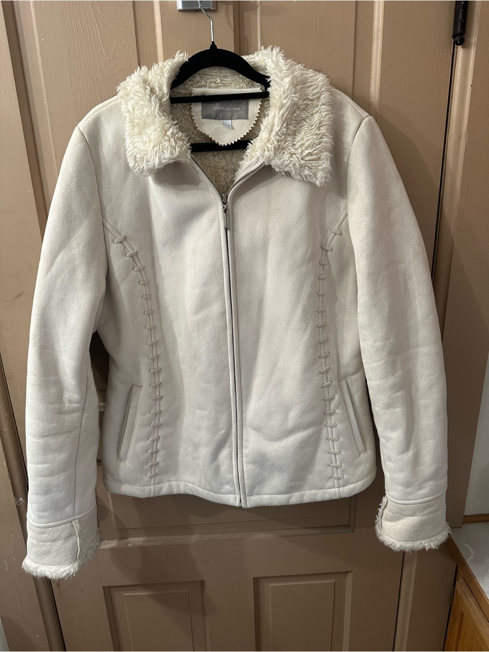 croft & barrow Cream Faux-Shearling Zip Jacket